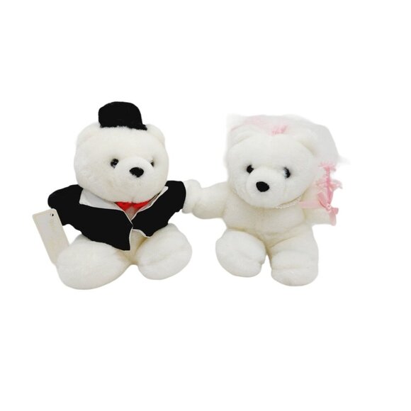 Jerry Elsner Velvet Touch Bride & Groom Wedding Plush Bears Stuffed Animal - Picture 1 of 9